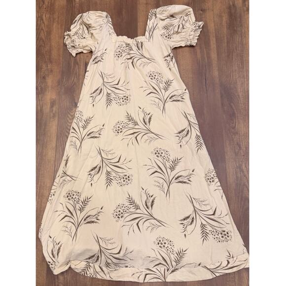 BURU Puff Sleeve Hampton Dress in Neutral Botanical Print Size Small - Picture 4 of 8